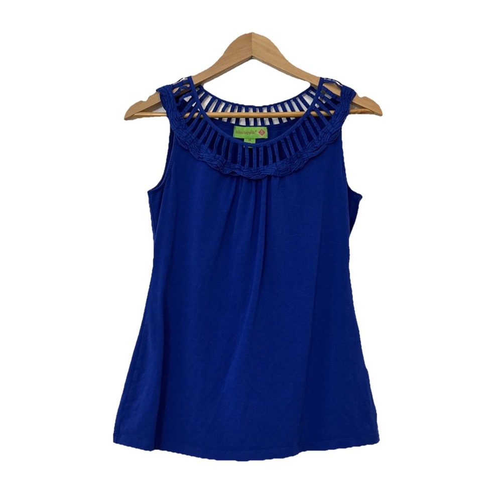 ISLAND REPUBLIC Royal Blue‎ Sleeveless Shirt Size M Cotton Blend Casual Top